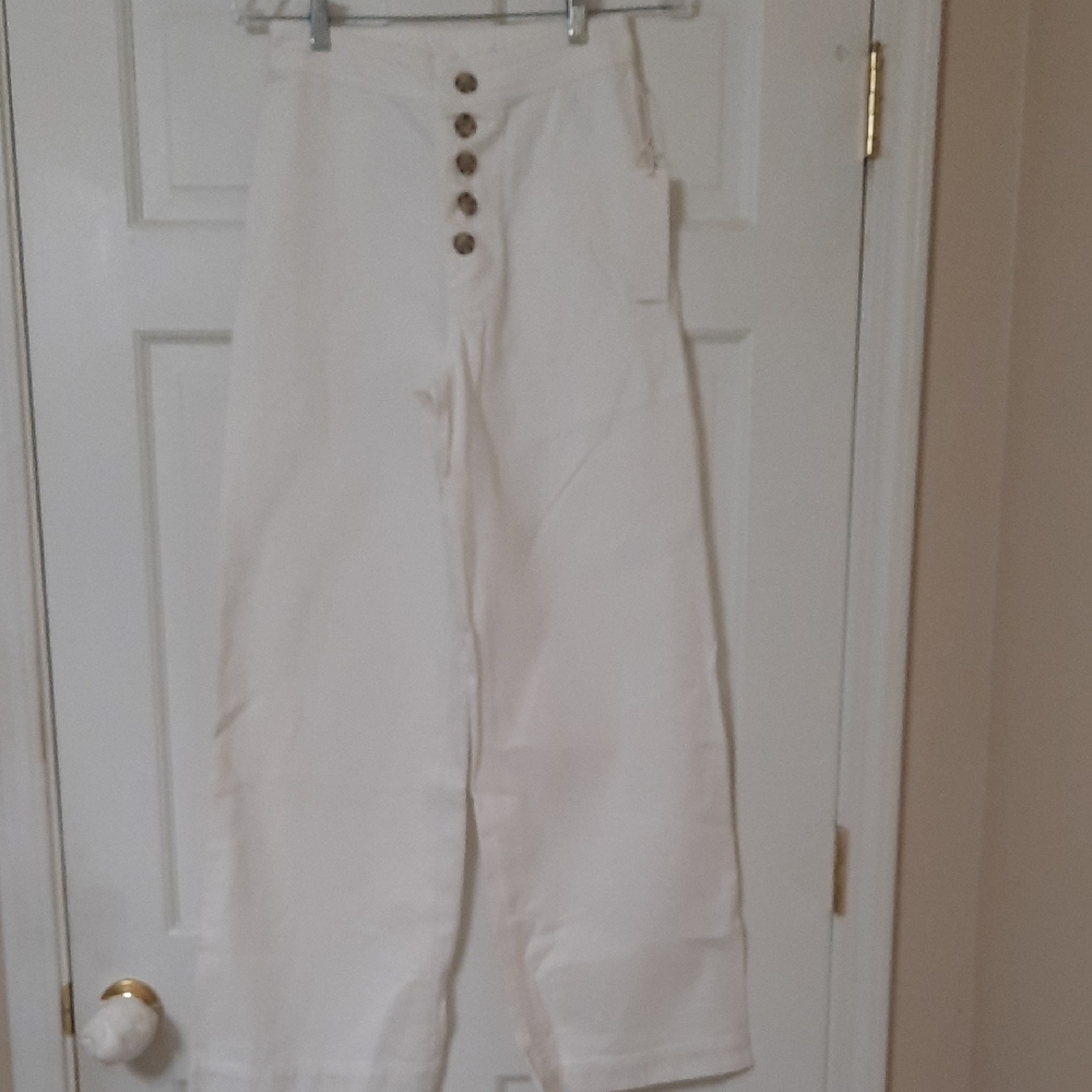 Everly Cream Textured Fabric Wide Leg Pants SZ 4